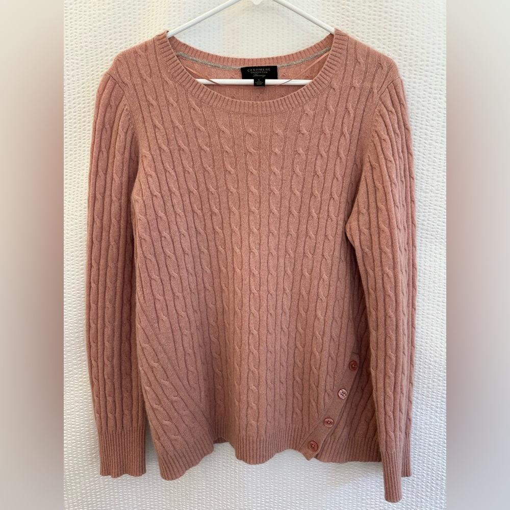 CHARTER CLUB Pink 100% Cashmere Cable Knit Crewneck Sweater Women’s Large